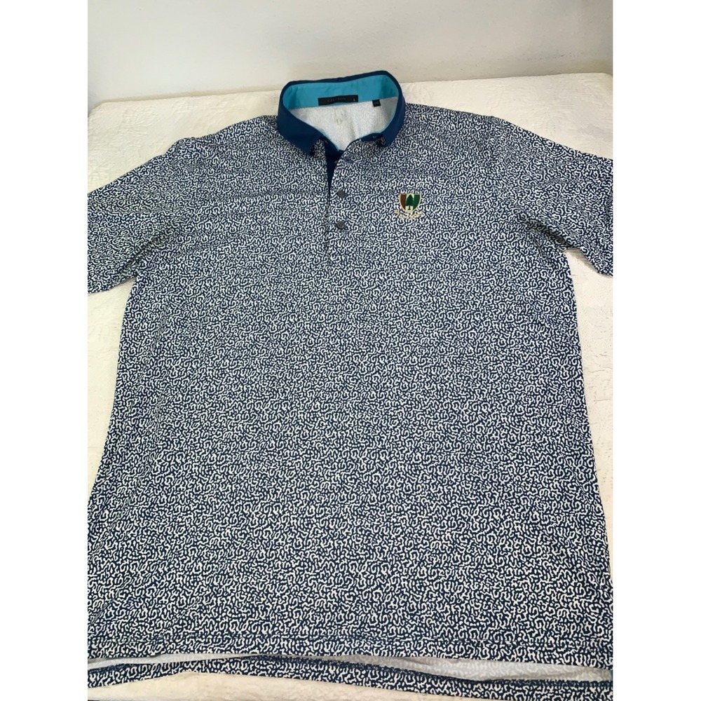 Greyson Pine Valley Golf Club Polo Shirt Mens Large Blue White Abstract Print